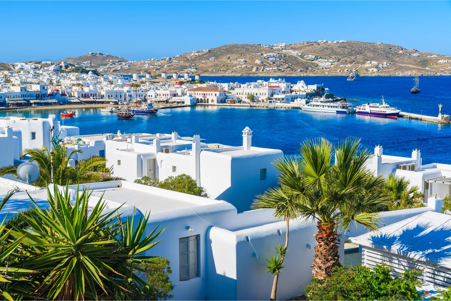 Vue du port et de la ville de Mykonos