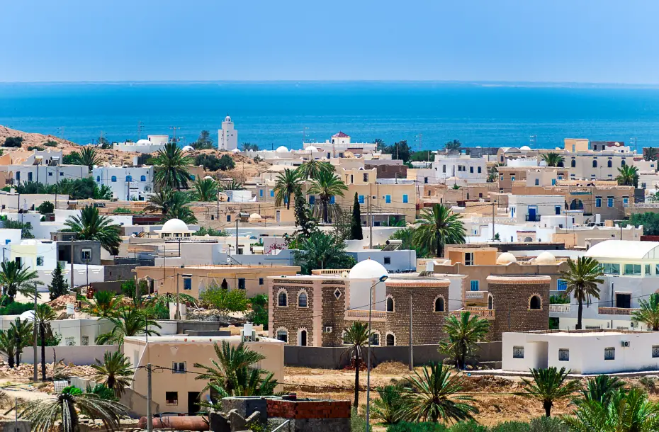 Vue de la ville de l'île de Djerba, Tunisie